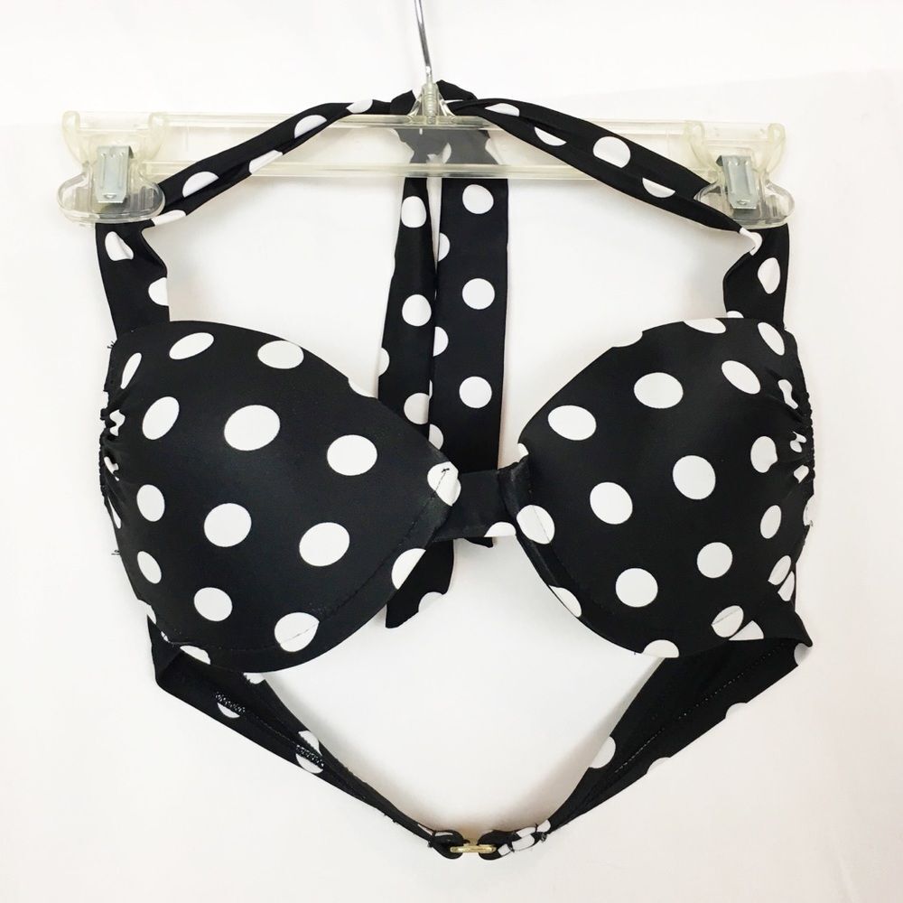 Navy & white polka dot push up bikini top M